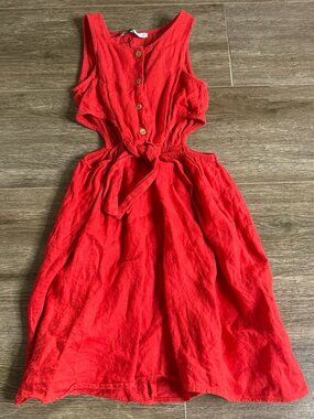 Zara Girls Red Linen Dress Size 8 Lightweight Summer